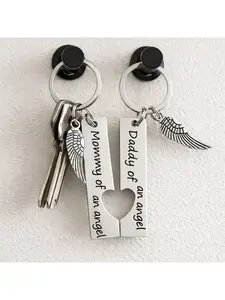 Angel Wings Memorial Keychain Set, Mommy & Daddy of An Angel Matching Remembrance Keychains, Heartfelt Sympathy Keepsake Gift for Bereaved Loving Parents Forever