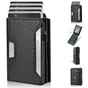 Mens Wallet Card Holder: Pop Up Aluminum Case, Leather, RFID Blocking, Slim, Minimalist, Front Pocket - 9-12 Card Capacity | ID Window | Cash Slot, Ideal Gifts for Men