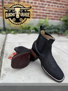 911 Black Pitton  Square Toe Chelsea Ankle Boots  / Botines Botas Horma Rodeo Punta Cuadrada   Pitton