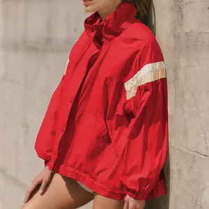 Women's Retro Windbreaker Jacket - On Sale! Patchwork Design Elastic Cuffs Adjustable Drawstring Hem Lightweight Casual Outerwear Red Coats fur coats for women leather jacket women jacket for women puffer jacket puffer SummerVibes women graphic jackets