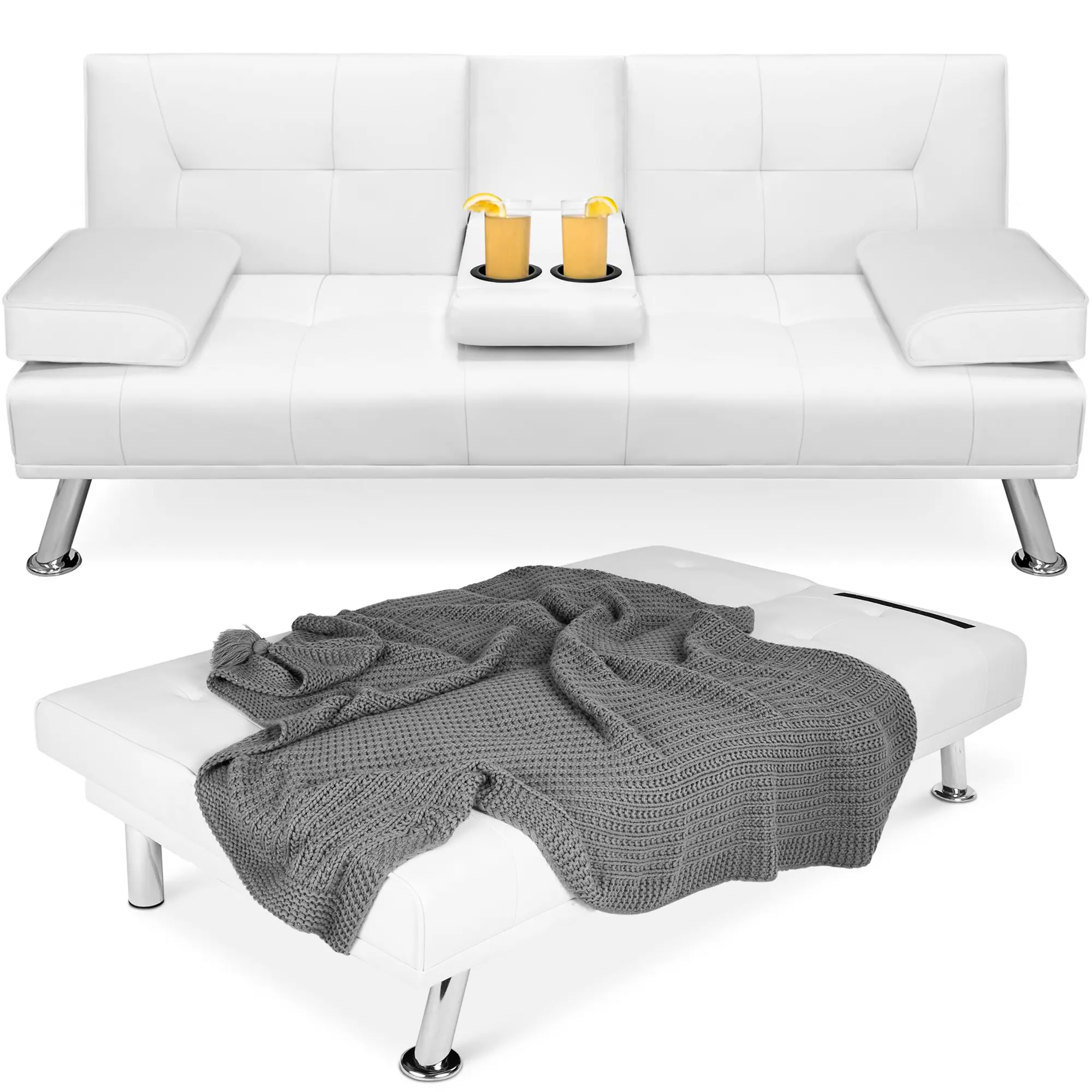 Best Choice Products Modern Faux Leather Convertible Futon Sofa w/ Removable Armrests, 2 Cupholders Best Choice Products Modern Faux Leather Convertible Futon Sofa w/ Removable Armrests, 2 Cupholders