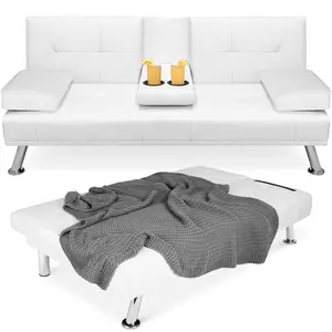 Best Choice Products Modern Faux Leather Convertible Futon Sofa w/ Removable Armrests, 2 Cupholders Best Choice Products Modern Faux Leather Convertible Futon Sofa w/ Removable Armrests, 2 Cupholders