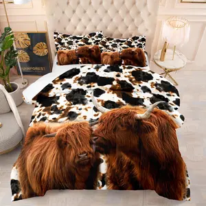 Highland Cow Pattern Comforter Set, 1 Set Including 1 Comforter & 1/2 Counts Pillowcase, Soft Comfortable Bedding Set, Quilt Bedding Set for Home Bedroom