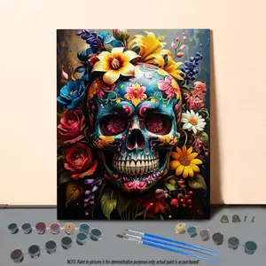 Skull & Flower Pattern DIY Painting By Numbers Kit, 1 Set DIY Paint By Numbers Kit without Frame, DIY Wall Art Painting for Home Bedroom