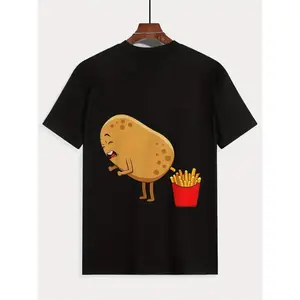 Men's Funny Potato & French Fries Graphic T-Shirt - Summer Casual Short Sleeve Tee with Cartoon Print, Breathable Round Neck, Machine Washable Regular Fit for Casual Attire, Leisure Clothing | Playful Design | Comfortable Fabric,men gifts
