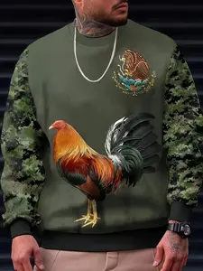 New Men's Stylish Mexican Style Casual Outdoor Sports Pullover Sweatshirt, All over Print Animal Holiday Top, Regular Fit, Perfect for Parties & Outdoors