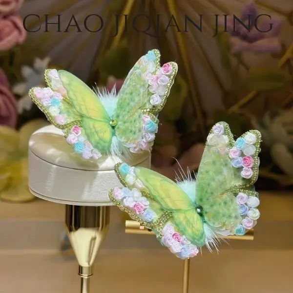 Handmade Charm Butterfly Claw Clip - Original Design Dynamic 3D Butterfly Hair Clip with Bold Flower Accent, Bright Colored Decor, Stylish Fashion Hair Accessory