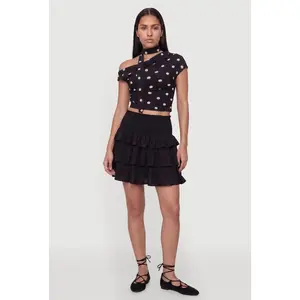 Smocked High Waisted Ruffle Tiered Mini Skirt