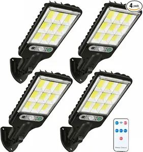 4 PACK Solar Street Lights Outdoor, Solar Lights Outdoor Wide Angle Solar Flood Lights Motion Sensor Dusk to Dawn Remote Control Waterproof IP65, Parking Lot Lights Commercial for Yard