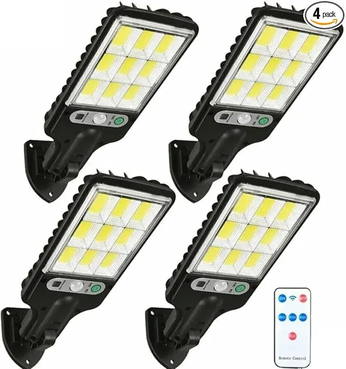 4 PACK Solar Street Lights Outdoor, Solar Lights Outdoor Wide Angle Solar Flood Lights Motion Sensor Dusk to Dawn Remote Control Waterproof IP65, Parking Lot Lights Commercial for Yard Solar Shed Lights Solar Post Lights, Solar Street Lamp