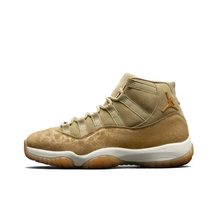 Wheat Suede Mid Top Basketball Sneakers, Unisex Orange Jumpman Logo Air Cushion Shoes, Vintage Gum Rubber Outsole Retro Street Athletic Footwear