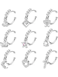 9 Pcs 20G Dangle Fake Nose Rings Hoops for Women CZ Dangle Nose Rings Non Piercing Cartilage Earring Nose Cuffs Dangling Faux Nose Piercing Jewelry