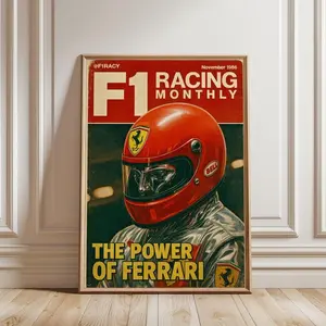 Vintage Ferrari F1 Racing Poster, Motorsport Art