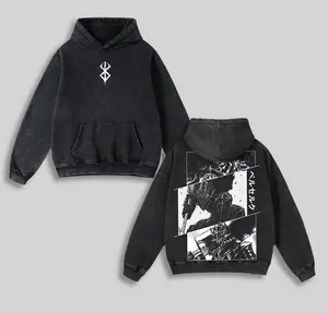 Berserk Anime Hooodie - Guts Dark Fantasy Graphic Hoodie, Washed Vintage Style, Perfect for Anime Fans & Collectors Clothing Cotton