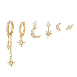 Ladies' Star Moon Earrings and Earrings, Stackable Zircon Earring Set, the Best Gift for Mothers and Wives