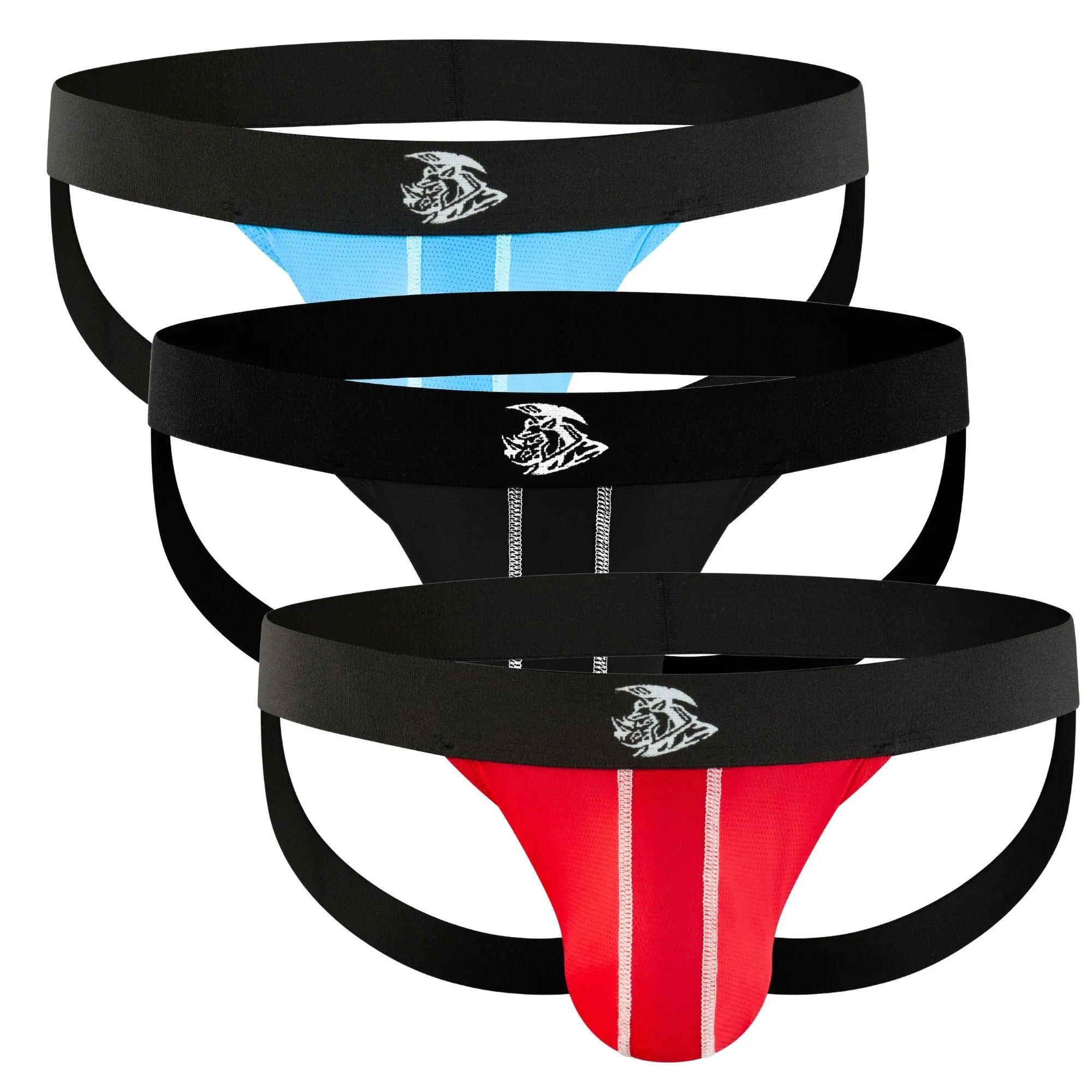 Strapped Jocks Nylon Mesh & Modal No Fly Mid-Rise 3 Pack 0 Inch with ABCD Pouch - XS to XL waist Size Spandex Soft Menswear Fabric Breathable Athletic