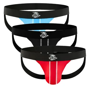 Strapped Jocks Nylon Mesh & Modal No Fly Mid-Rise 3 Pack 0 Inch with ABCD Pouch - XS to XL waist Size Spandex Soft Menswear Fabric