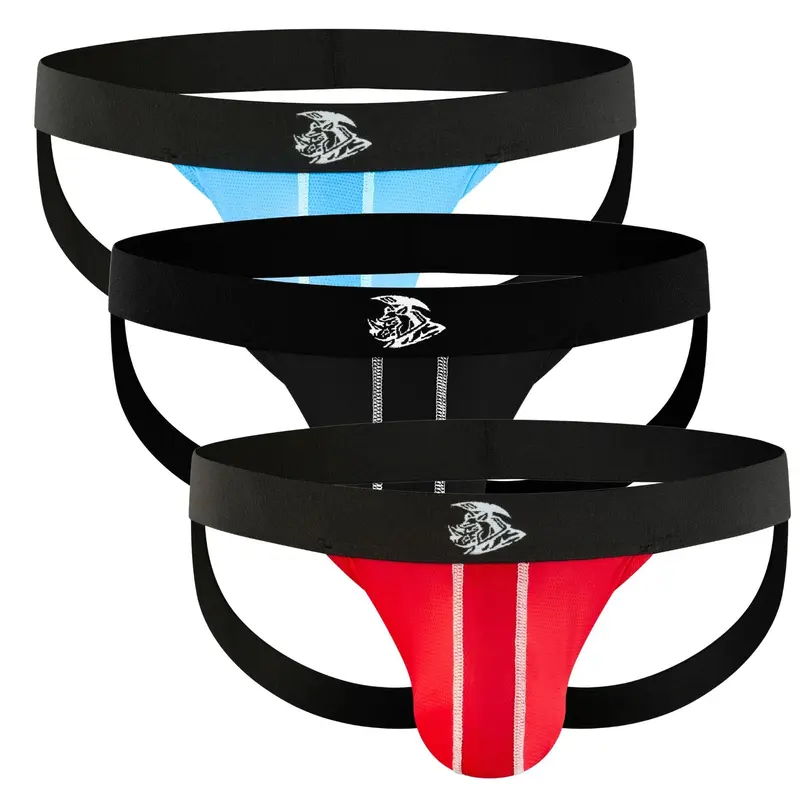 Men's Strapped Jocks 3-Pack - 90% Nylon, 10% Spandex for Flex Breathable Fabric, No Fly, Mid-Rise, 0in, A–D Pouch Fit, White Flatlock Seams, Machine Washable, Do Not Iron, XS–XL, Spandex Athletic Support, Menswear Gym Activewear, Stays Put Straps