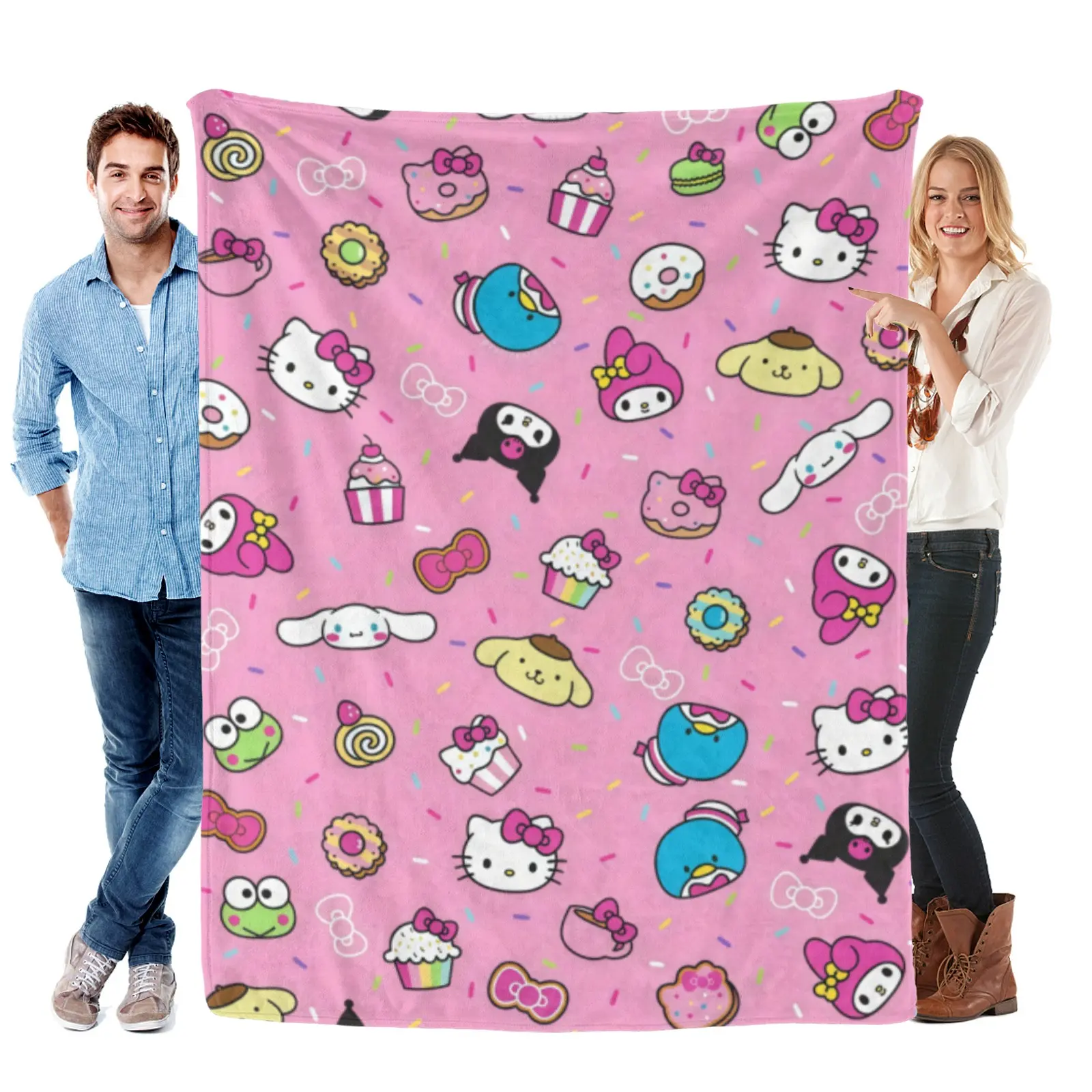 Sanrio Pink Dessert Hello Kitty Blanket, Soft Fleece Throw Blanket, Sofa Decor Cover, Gifts For Girls Collecting hello kitty stuff