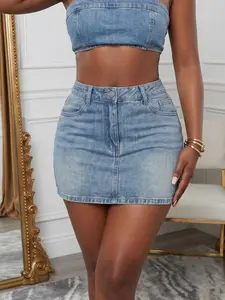 E-girl Slim-Fit Denim Vintage Light Wash Short Mini Skirt Button - Y2K American Street Style Womenswear Skirts with Pockets | Leg-Lengthening A-Line Bodycon Fitted Skirt, Ideal for Everyday Fashion, Holidays & Concerts Women