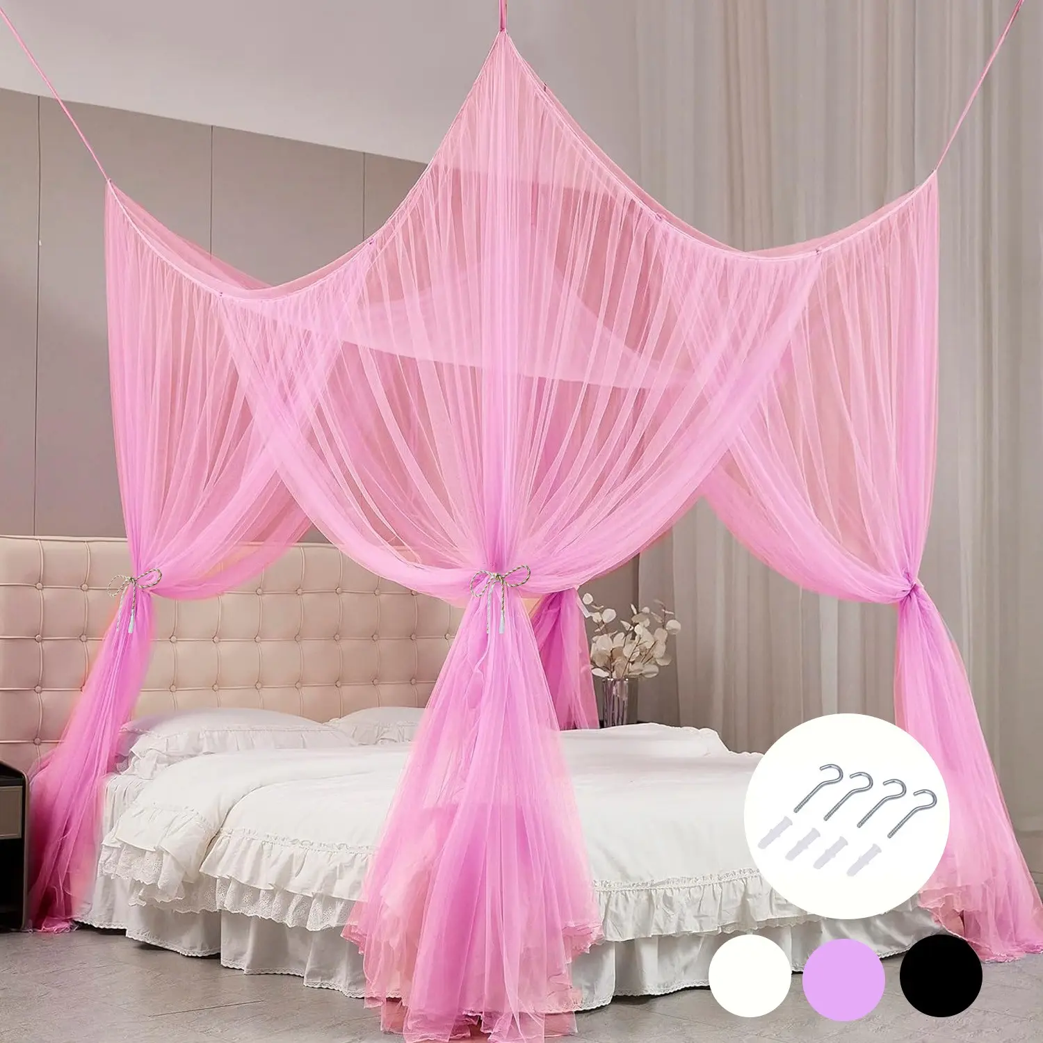 Elegant Four-Pillar Mosquito Net Bed Curtain, Comfortable Draped Mesh, Home Decor Screen Tent, Suitable for Twin/queen/king Beds, Indoor/outdoor Use, Mosquito Netting Curtains