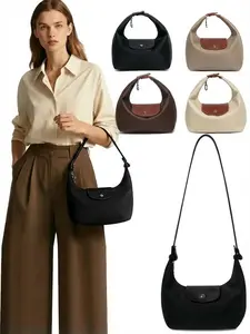 Women's Crescent Shoulder Bag - Lightweight Nylon Crossbody Purse with Adjustable Strap, Spacious Casual Handbag for Shopping & Travel