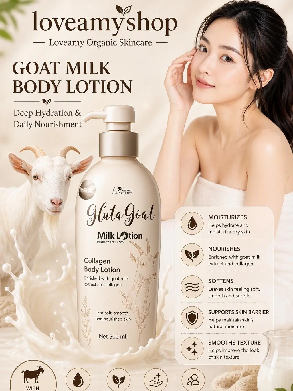Gluta Goat Milk Brightening Lotion 500ml
