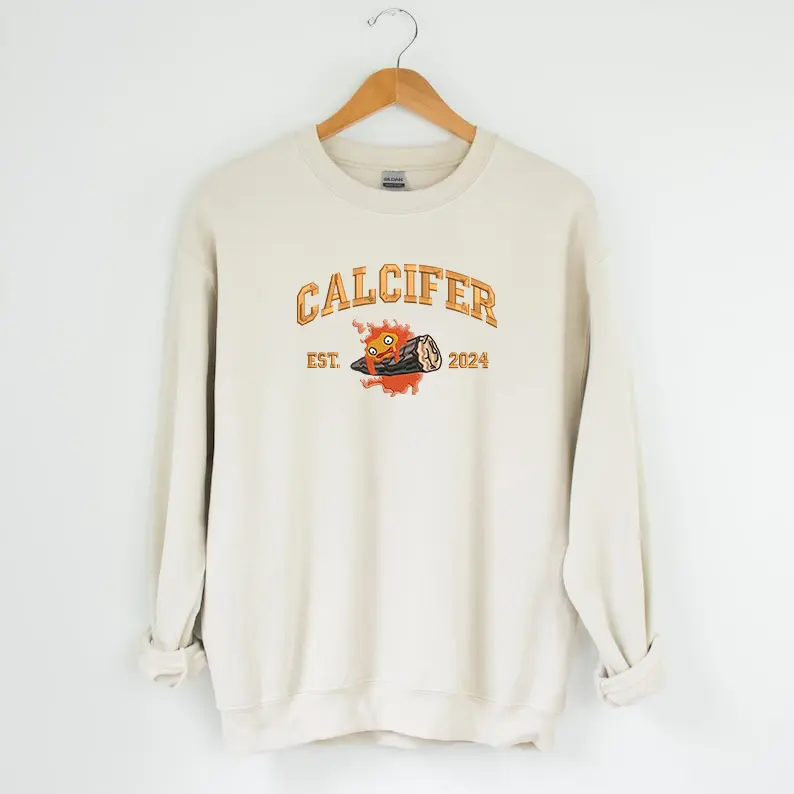 Calcifer Embroidered Tshirt/Sweatshirt/Hoodie, Howl's Moving Castle Shirt, Studio Ghiblie Shirt, Anime Gift Casual Classic
