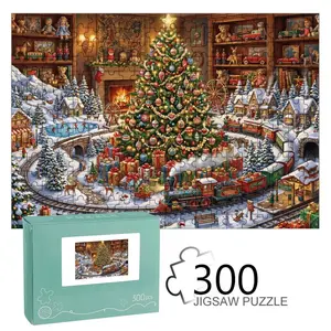 Christmas Jigsaw Puzzle, Vibrant Snow Village & Tree Design, Premium Cardboard, Family Fun Holiday Activity, Traditional Xmas Scene with Train & Gifts