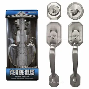 212 MAIN Constructor Cerberus Entry Handle Set, Satin Nickel Door Hardware Security Lock with Adjustable Latch, Suitable for Residential Use & Thick Doors