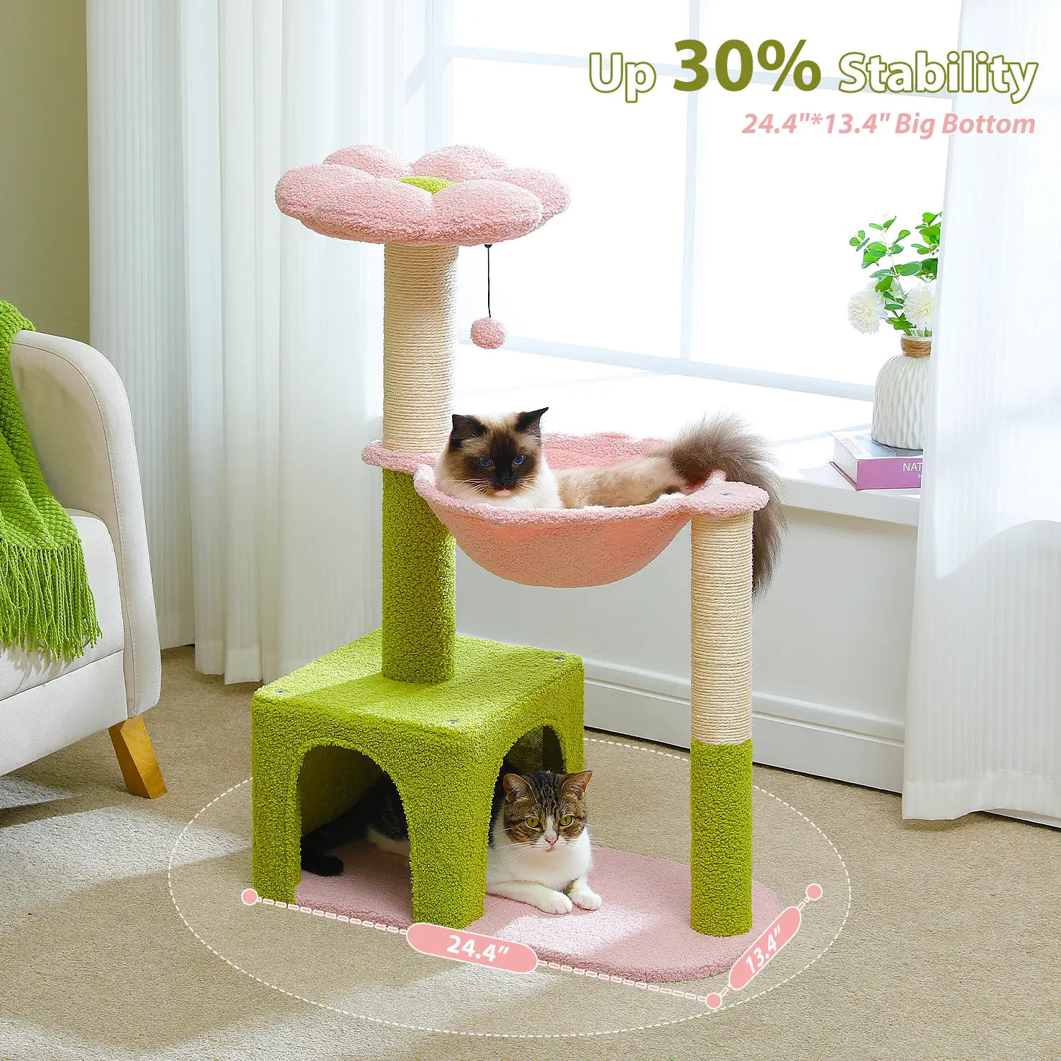 PAWZ Road Flower Cat Tree 36.6-Inch Multi-Level Cat Tower with Sisal Covered Scratching Posts, Cute Cat Condo for Indoor Small Medium Cats, Pink Top P
