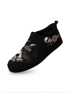 Men's Gothic Rock Punk Style Skull & Rose Print Slip on Sneakers, Casual Comfortable Lightweight Breathable Sports Shoes, Fashionable Sneakers for Daily Wear, Boy