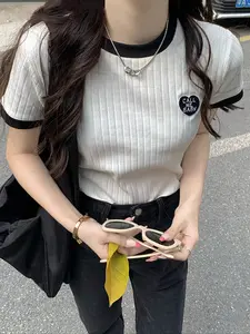 Summer Lightweight Embroidered Round Neck Long Sleeve Casual Womenswear Women's Sweater Pullover, Stylish Knitwear for Daily Wear