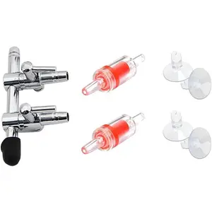Air Pump Splitter 7 in 1 Set 2-Way Air Flow Control Lever Valve & 2 Non-Return Check Valves & 4 Suction Cups for Fish Tank Airline Air Tube Hose