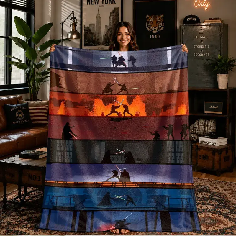 Soft Galaxy Battle Lightsaber Print Cozy Flannel Blanket, Warm and Comfortable, Ideal for Bed, Sofa, Office, Camping, Travel, Soft Blanket Throw, Blanket for Couch