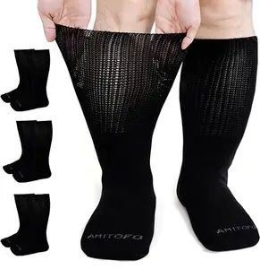 Artfasion Extra Wide Socks for Swollen Feet: 5 Pairs Wide Bariatric Non-Binding Diabetic Hospital Socks for Men Women 9-15 Embroidered Cotton Ankle