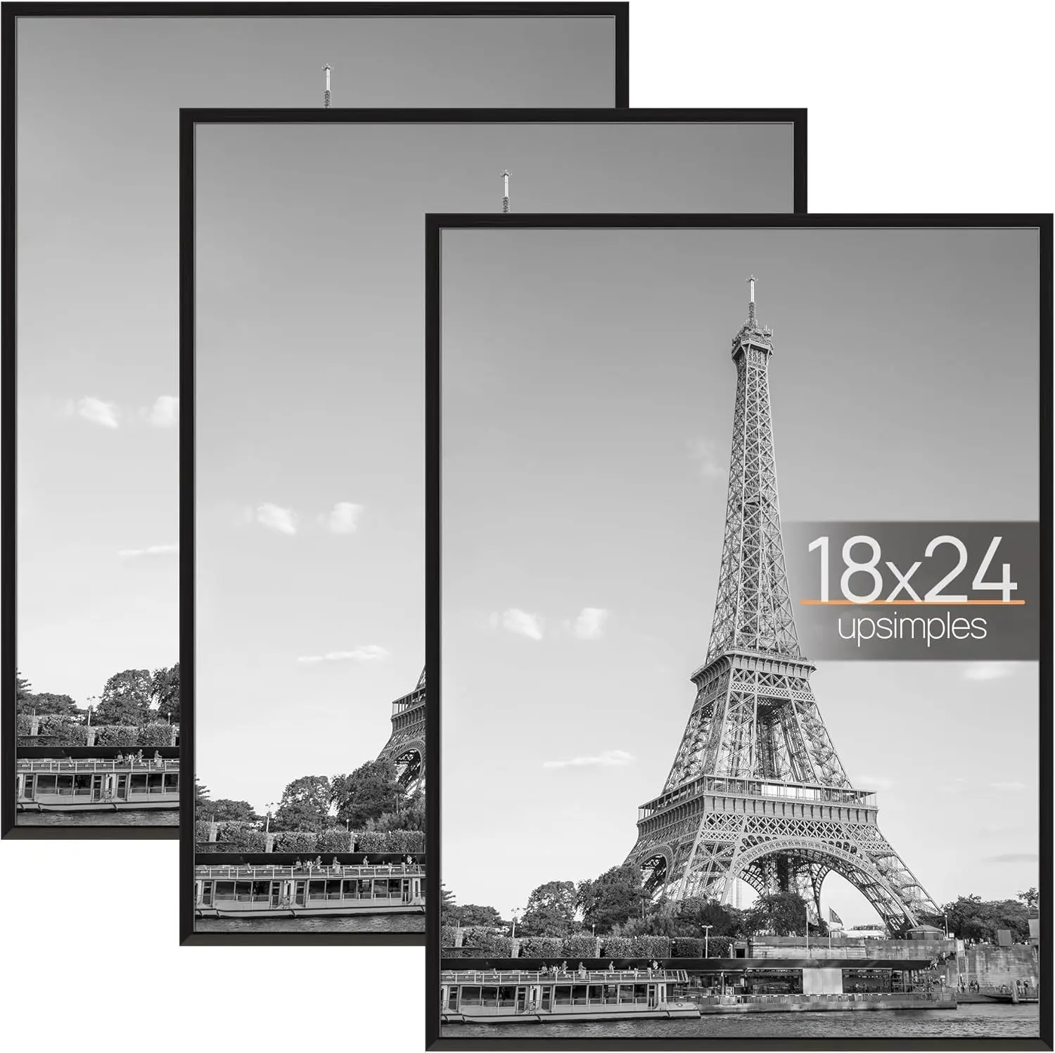 Black Plastic 18x24 Modern Picture Frames (3 Pack) - Durable Sturdy, Lightweight Design, Scratch-Proof, Slide-In Strips, Horizontal Hanging, Vertical Wall Mounting, Gallery Wall Decor, Art Display, Art Display Frame