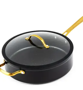Thyme & Table Non-Stick 5 QT Signature Saute Pan with Glass Lid, Black & Gold