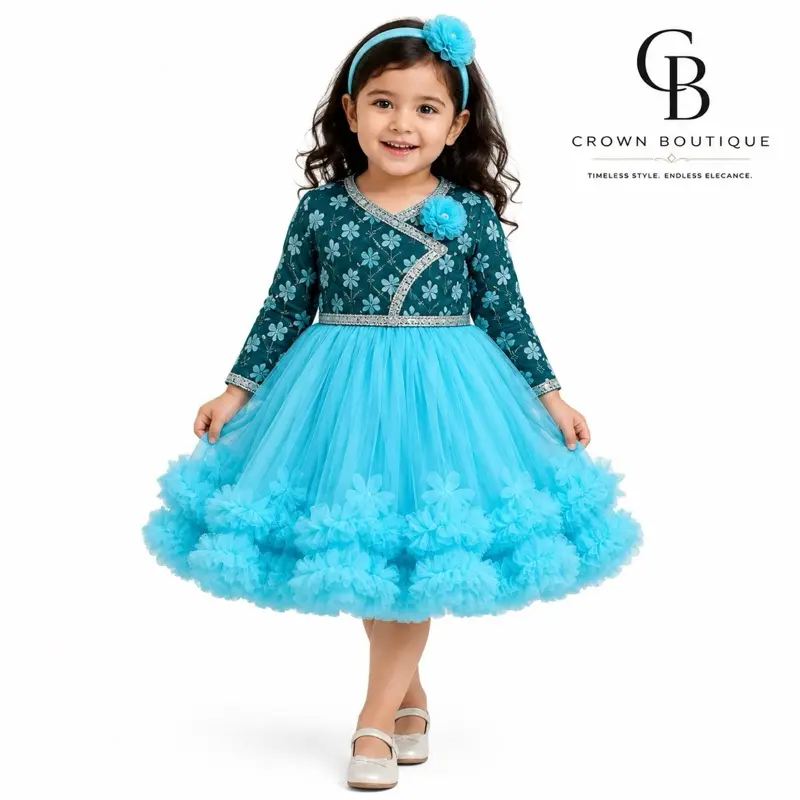 Handmade Beautiful  Dhaka  Floral Dress  Party Wedding with Matching Slippers and headbands