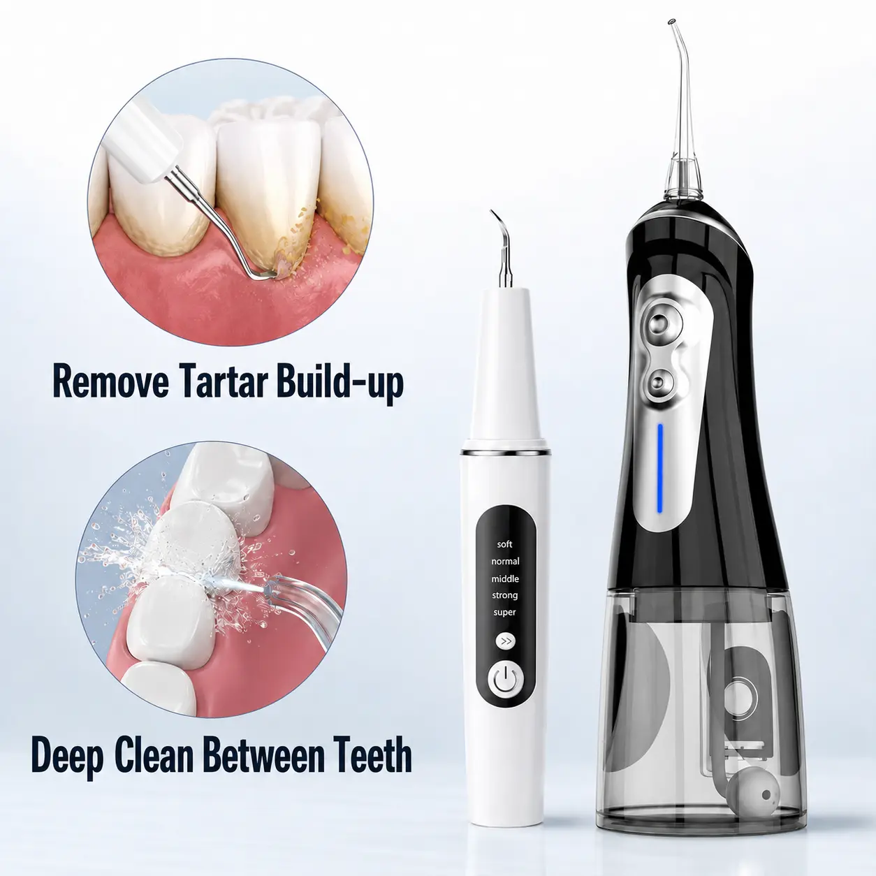 Teeth Tartar Remover Kit with Waterproof Adjustable Water Flosser - Water Floss Cleansing, Deep Cleaning for At-Home Oral Care