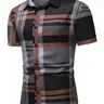 Men's Plaid Print Button Front Shirt, Spring Summer Short Sleeve Collared Top, Fashionable Fitted Casual Wear, Business Style Woven Fabric, Menswear Checked, Plaid Shirts
