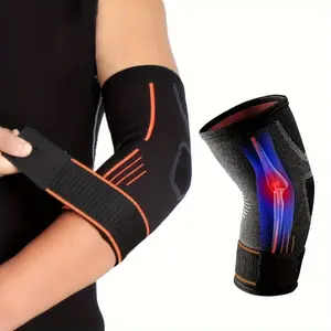 Unisex Adjustable Multi-Size Fitness Elbow Support Sleeve - 1pc, Breathable Nylon, Hook Closure, Black & Orange Design, Joint Support, for Tennis & Elbow Pain Relief
