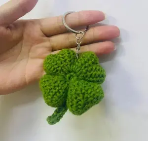 Handmade Crochet Four Leaf Clover Keychain, Lucky Charm Bag Accessory