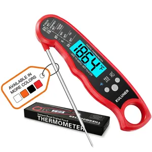Read Meat Thermometer, Food Thermometer with 4.6" Folding Probe, IP67 Waterproof, Backlight & Calibration, 2-3s Fast Reading for Grilling BBQ Cooking Candy - Red