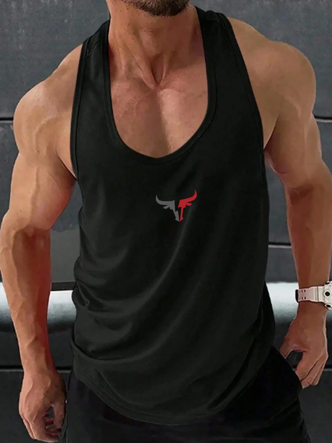 Athletic Fit Men's Workout Tank Top, Athletic Workout Clothing, Sports Apparel, Stretch Lightweight Sleeveless Gym Shirt with Logo, Breathable Muscle Vest, for Gym Training, Home Workout, Outdoor Sports & Daily Street Style Gym Wear, Gymwear Tanks