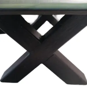 Cross Legs epoxy table featuring the tetrahydrocannabinol compound in multiple layers of epoxy providing a deep tridemtional feel