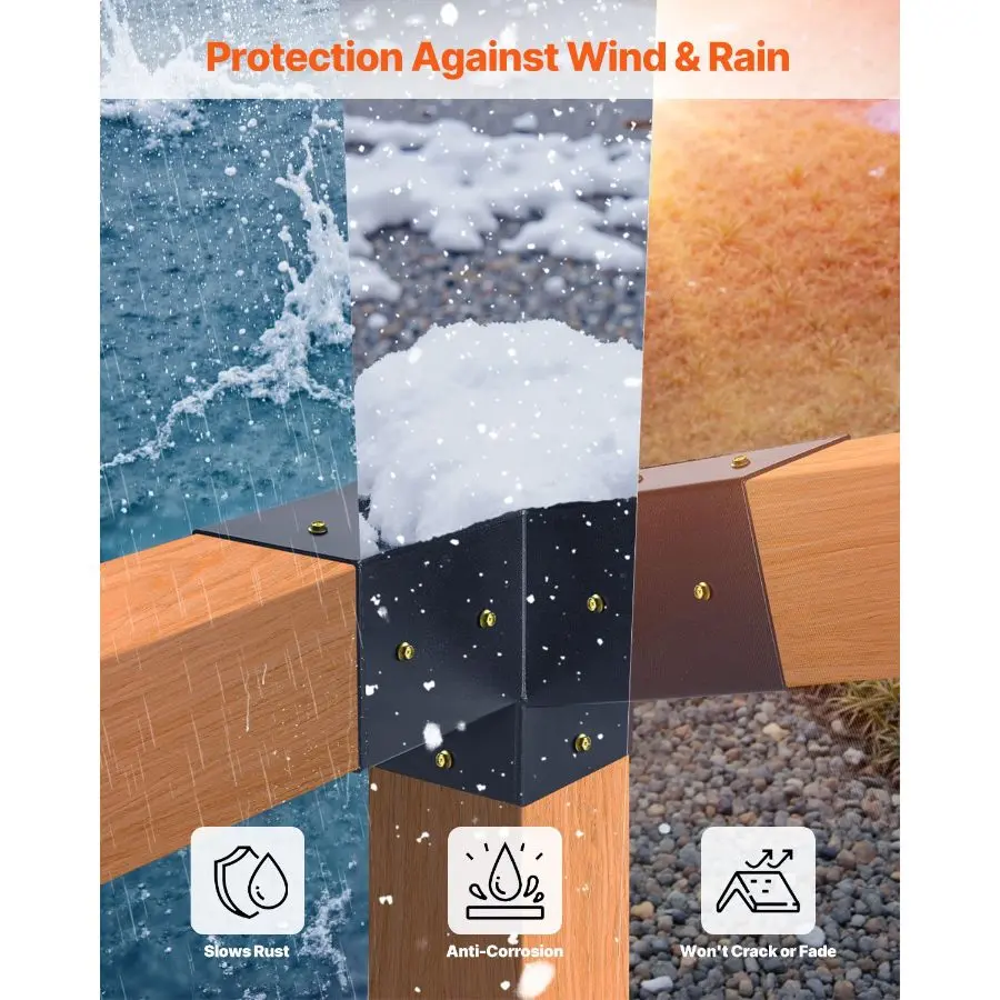 VEVOR Pergola Kit, 4x4 Inch Pergola Brackets for 3.5x3.5 Inch Wood Beams in Actual Dimension, 3 - Way (4 Pcs) and 4 - Way (2 Pcs) Gazebo Brackets with 6 Post Bases, for Outdoor Pergolas, Gazebos, Sheds VEVOR Pergola Kit, 4x4 Inch Pergola Brackets for 3.5x3.5 Inch Wood Beams in Actual Dimension, 3 - Way (4 Pcs) and 4 - Way (2 Pcs) Gazebo Brackets with 6 Post Bases, for Outdoor Pergolas, Gazebos, Sheds
