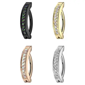 14G Titanium Curved Reverse Top CZ Hinged Clicker Belly Button Ring 10mm 12mm