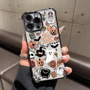 Cute Halloween Four-Corner Drop-Proof TPU Phone Case for iPhone Samsung Galaxy 17 Air 16 Pro Max 15 14 Plus 13 12 11 XR XS S25 S24 S23 Simple and Stylish Camera Protection Drop-Proof and Shockproof  Magic Joy Autumn Pattern Durable Phone Case.HY29