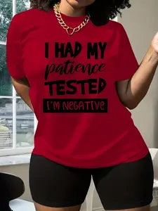 Women's Plus Size Fashion Streetwear Letter Print Round Neck T-Shirt, Casual Everyday Short Sleeve Top, Spring Summer Fitted Long Clothing, Womenswear